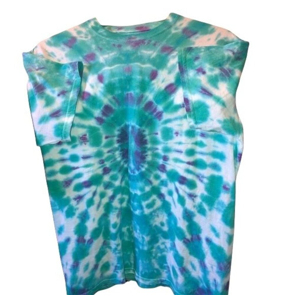 Tie-Dye T-Shirt Turquoise & Purple Swirl Gildan M 100% Cotton